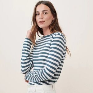 Jenni Kayne Women's Mercer Merino Wool Stripe Sweater Ink Size Medium